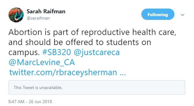 Image: Author Sarah Raifman Tweet June 2018 SB320 (Image: Twitter)