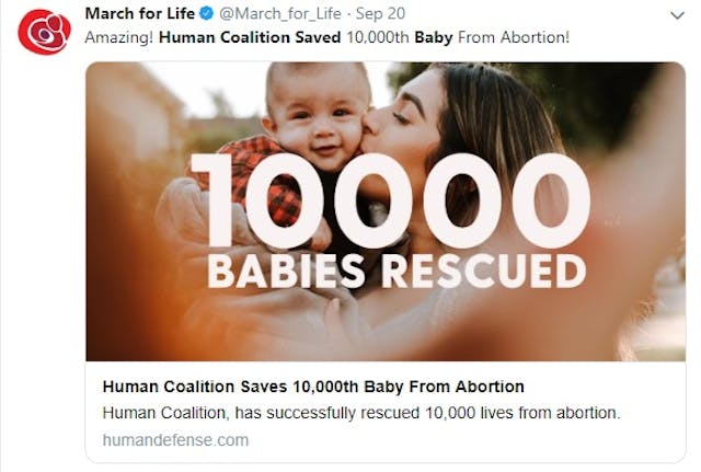 Human Coalition saves 1000 babies from abortion (Image Twitter) Image: Human Coalition saves 1000 babies from abortion (Image Twitter)