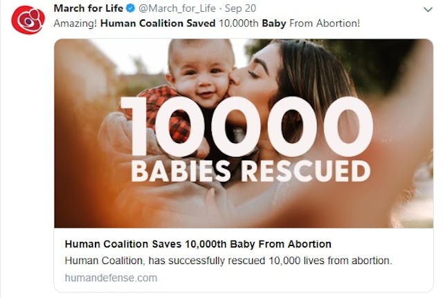 Image: Human Coalition saves 1000 babies from abortion (Image Twitter)