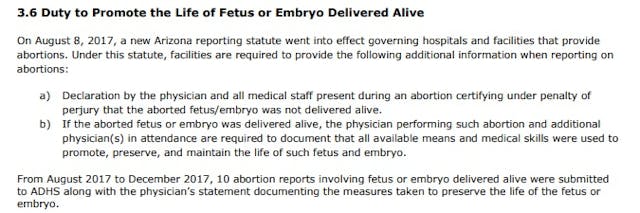 Image: Arizona Abortion Report babies born alive 2017