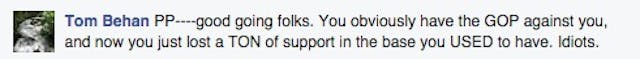 Planned Parenthood, idiots, lose support, base