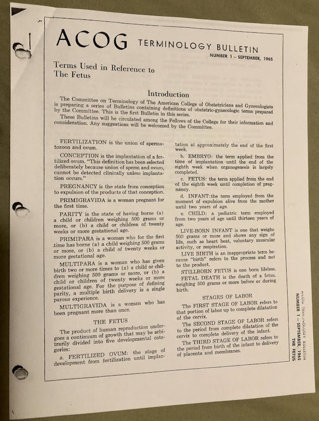 ACOG 1965 terminology bulletin changed when life begins from conception to implantation Image: ACOG 1965 terminology bulletin changed when life begins from conception to implantation