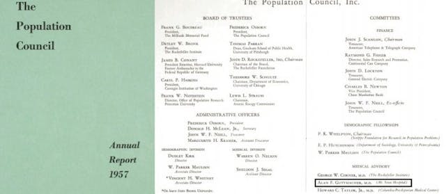 Population Council Board 1957 shows Alan Guttmacher on Medical Advisory Board Image: Population Council Board 1957 shows Alan Guttmacher on Medical Advisory Board