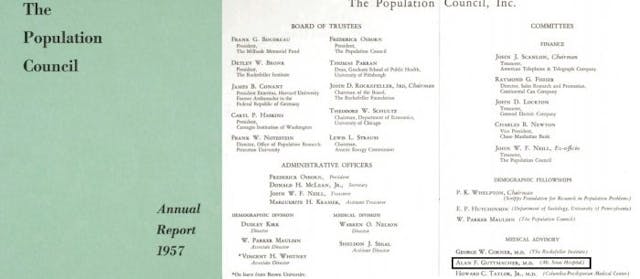Image: Population Council Board 1957 shows Alan Guttmacher on Medical Advisory Board