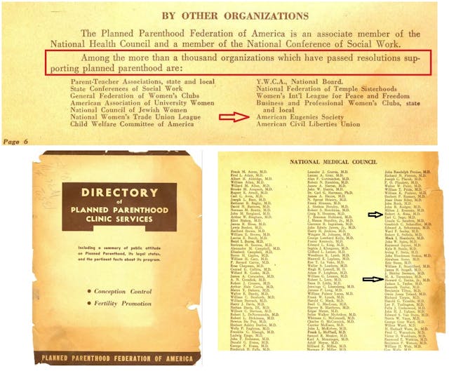 Planned Parenthood 1945 brochure ACOG presidents on board supported by American Eugenics Society Image: Planned Parenthood 1945 brochure ACOG presidents on board supported by American Eugenics Society