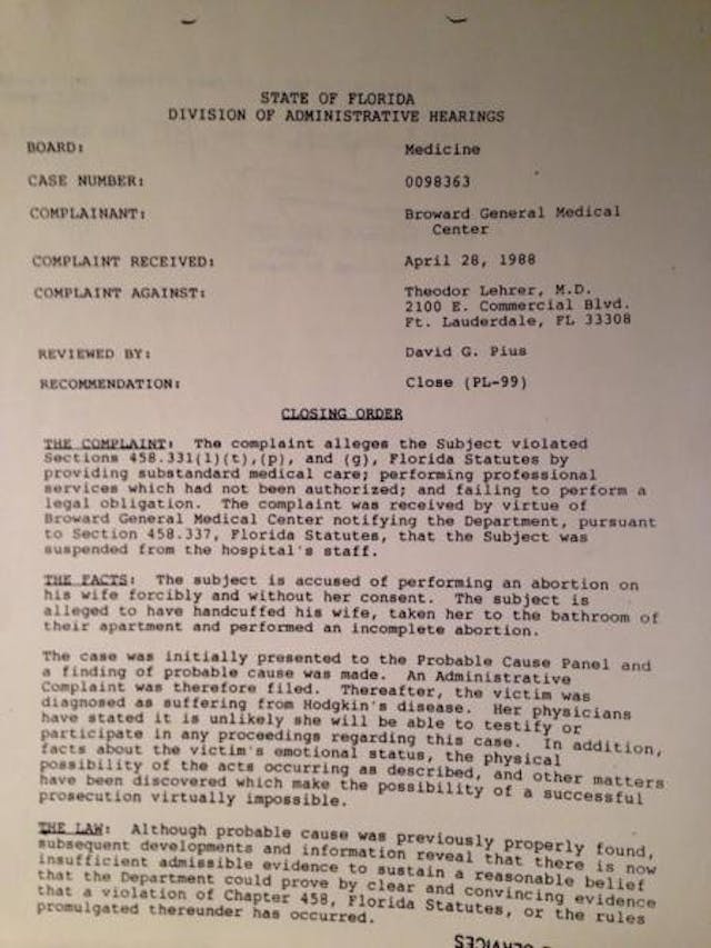Theodor Lehrer Department of Professional Regulations document Image: Theodor Lehrer Department of Professional Regulations document