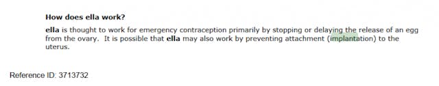 FDA: Ella prevents implantation The Fungibility Factor: Funding emergency contraception is funding potential abortion image