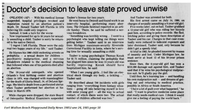 Ronald Tauber, pedophile abortionist Image: article Ronald Tauber pedophile abortionist