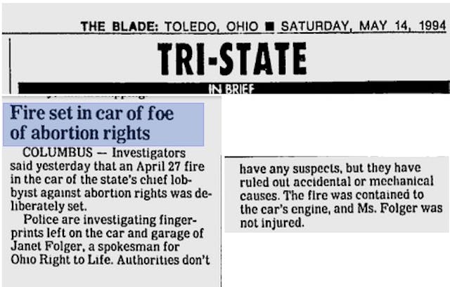 Janet Folger Porter prolifer threatened bomb abortion