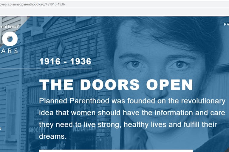 Image: Planned Parenthood 100 years founded by Margaret Sanger Society accessed 06172020