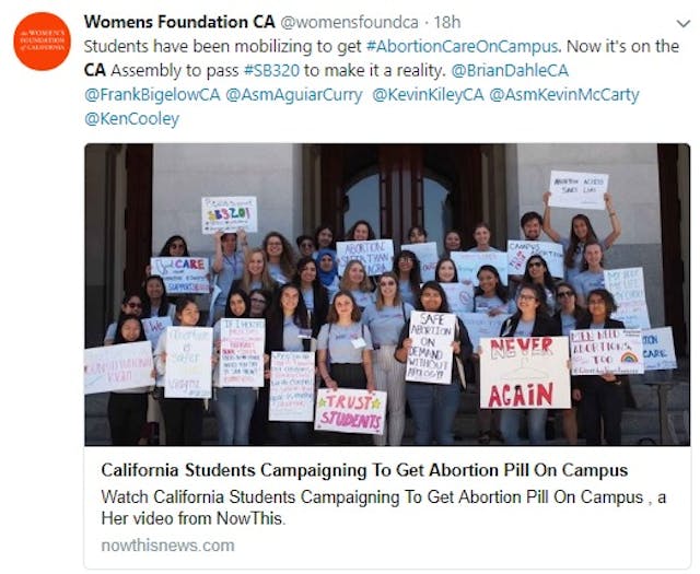 Womens Foundation California funds abortion pill on college campus (Image credit: Twitter) Image: Womens Foundation California funds abortion pill on college campus (Image credit: Twitter)
