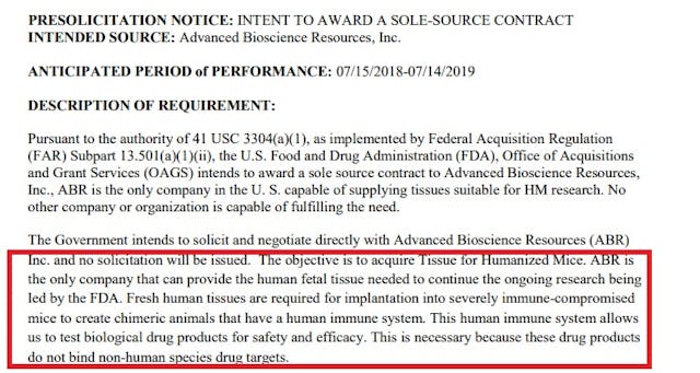 FDA Chimeric fetal tissue research Image: FDA Chimeric fetal tissue research