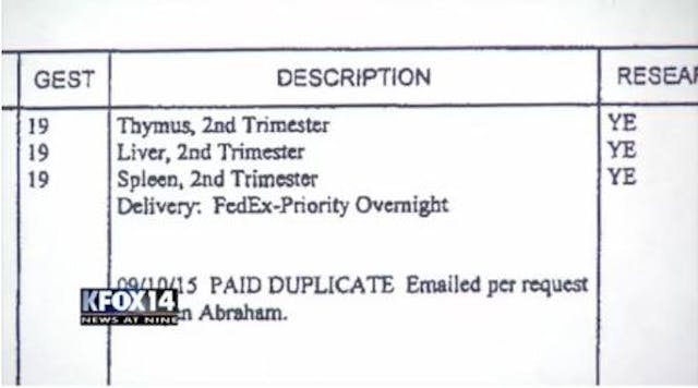Image: ABR invoices for fetal parts to Texas Universities