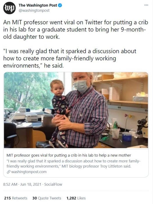 MIT professor goes viral after he puts crib in his lab for student’s baby image