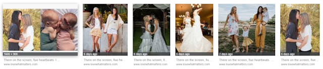 Screenshot of Google links to the now-deleted Love What Matters article. When fertility treatments created five babies, they chose to ‘selectively reduce’ three image