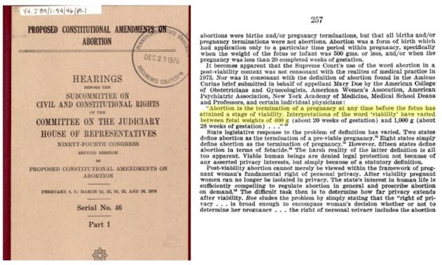 ACOG brief in Roe and Doe on abortion viability at 20 weeks Image: ACOG brief in Roe and Doe on abortion viability at 20 weeks