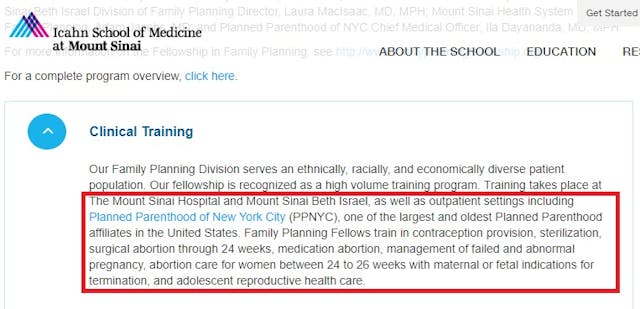 Image: FFP Mt Sinai School of Medicine trains abortion at Planned Parenthood