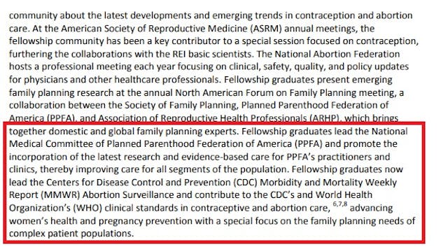 Image: Family Planning FFP ties to abortion at CDC per ABMS application