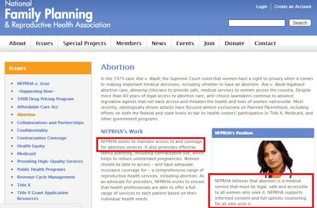 National Family Planning and Reproductive Associates is about abortion (Image: screenshot taken June 25, 2018) Image: National Family Planning an Reproductive Associates is about abortion (Image: screen taken June 25, 2018)
