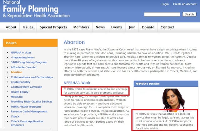 Image: National Family Planning an Reproductive Associates is about abortion (Image: screen taken June 25, 2018)