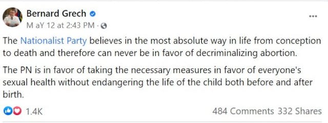 PN Party responds to changes to Malta’s abortion ban (Image: Bernard Grech Facebook) Image: PN Party responds to changes to Malta's abortion ban (Image: Bernard Grech Facebook)