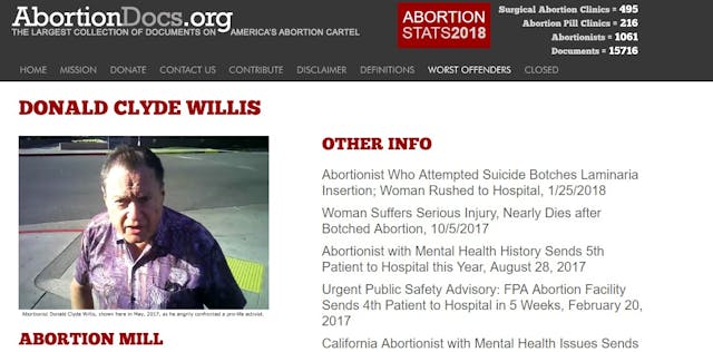 Donald Clyde WIllis abortiondocs.org website screen abortionist allegedly harmed women
