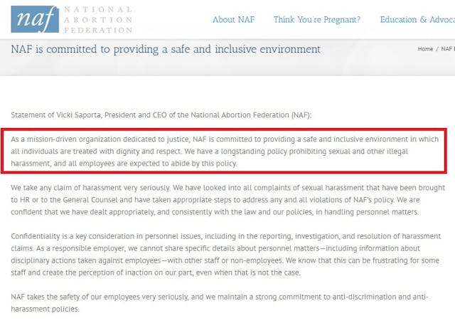 NAF Sexual Harassment Policy (Image: screen from NAF website June 19 2018) Image: NAF Sexual Harassment Policy (Image: screen from NAF website June 19 2018)