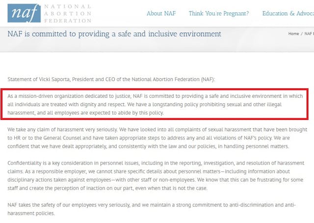 Image: NAF Sexual Harassment Policy (Image: screen from NAF website June 19 2018)