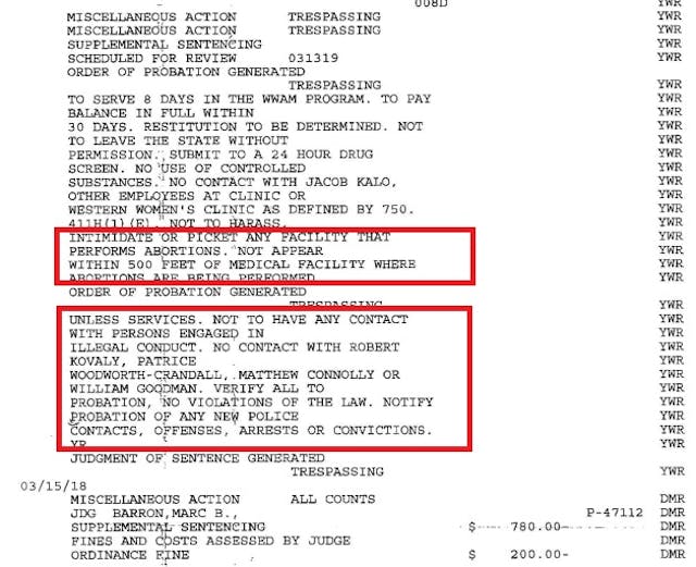 Judge Marc Baron order of probation for pro-life activists Image: Judge Marc Baron order of probation for pro-life activists who entered an abortion facility