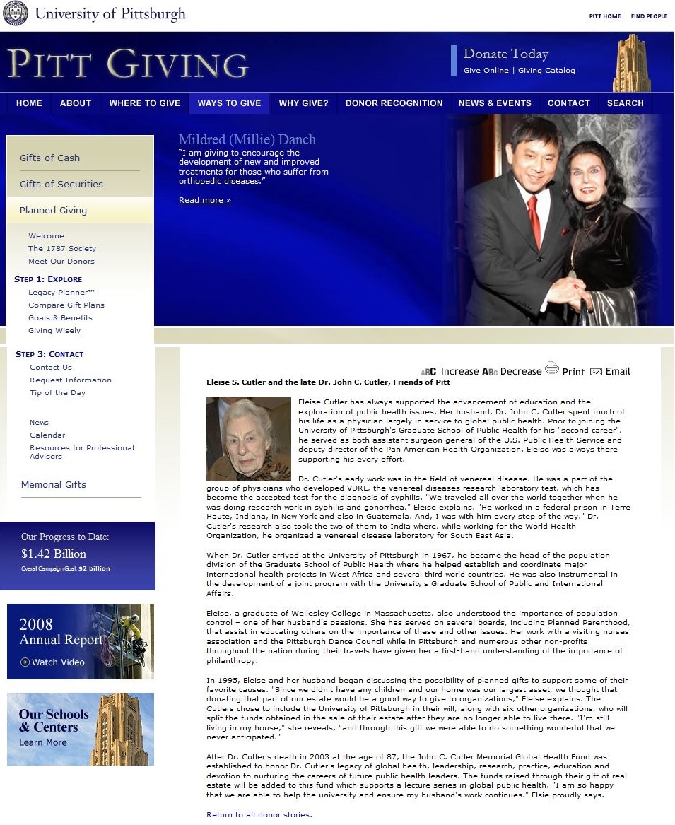 Image: John C Cutler and wife Eleise Cutler a Planned Parenthood board member called Friend to University of Pittsburgh