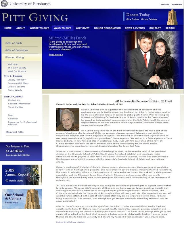 John C Cutler and wife Eleise Cutler, a Planned Parenthood board member, called Friend to University of Pittsburgh, involved in unethical syphilis experiments Image: John C Cutler and wife Eleise Cutler a Planned Parenthood board member called Friend to University of Pittsburgh