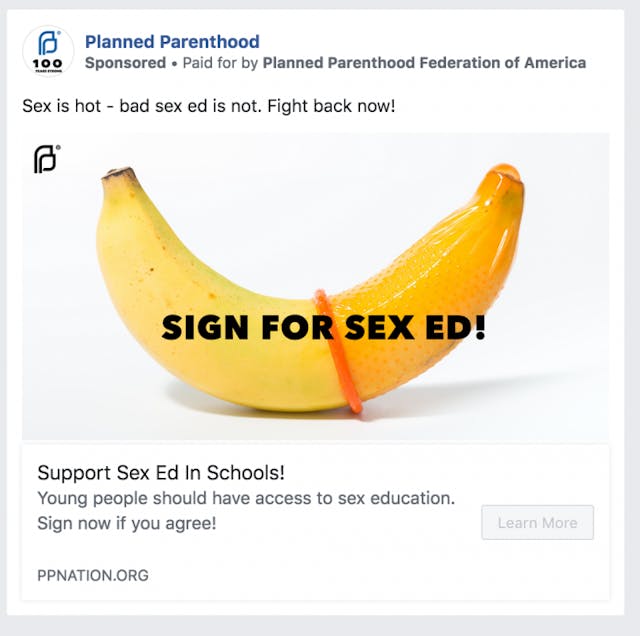 Facebook ad by Planned Parenthood