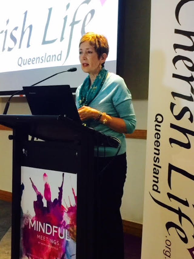 Cindy Collins speaks in Australia Image: Cindy Collins speaking