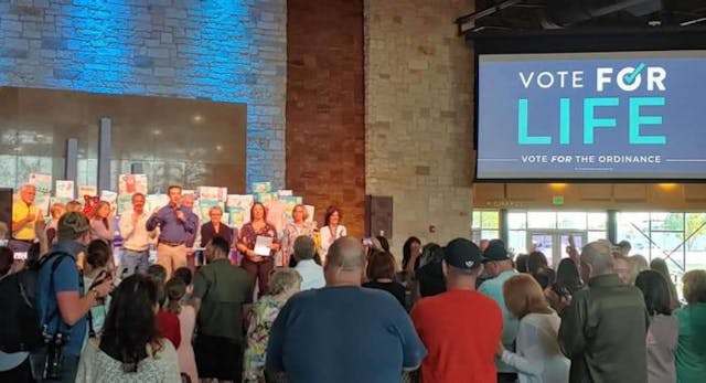 Supporters of the Vote For Life gather at a watch party held at Trinity Church in Lubbock, Texas, on the night of May 1, 2021. (Photo: Mark Lee Dickson)