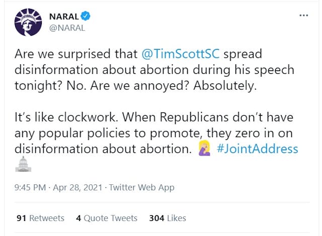 NARAL responds to Sen Tim Scott on Biden push toward tax-funded abortion and repealing Hyde Amendment (Image: Twitter) Image: NARAL responds to Sen Tim Scott on Biden push toward tax-funded abortion and repealing Hyde Amendment (Image: Twitter)