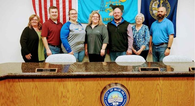 Blue Hill Deputy City Clerk Susan Kohmetscher, City Attorney Daniel McMahon, City Council Member Rebecca Johnson, Mayor Keri Schunk, City Council Members Alex Buschow, Marilyn Alber, and James Lounsbury (Photo: Mark Lee Dickson) City of Blue Hill in Nebraska becomes 25th in nation to outlaw abortion image