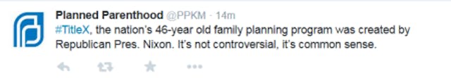 Planned Parenthood praised Richard Nixon over creation of Title X (Image credit: Twitter) population control, planned parenthood