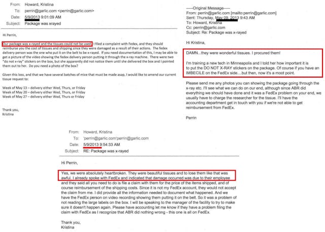 FDA correspondence with ABR aborted Human Fetal Tissue Fed Ex unusable Image: FDA correspondence with ABR aborted Human Fetal Tissue Fed Ex unusable