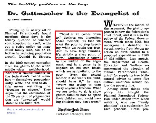 Planned Parenthood board member “we want the poor to stop breeding” (Image: New York Times, 1969) planned parenthood