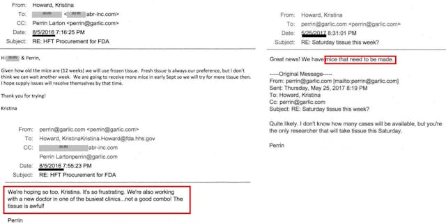Image: FDA correspondence with ABR Human Fetal Tissue procurement for humanized mice