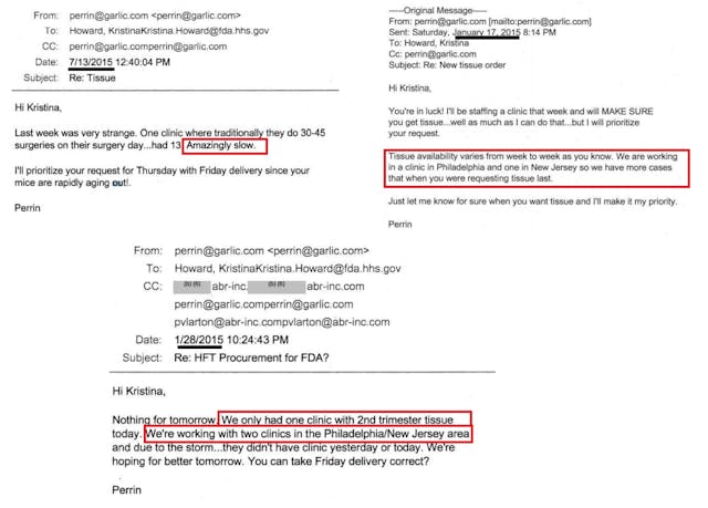 FDA correspondence with ABR aborted Human Fetal Tissue procurement slow killing days Image: FDA correspondence with ABR aborted Human Fetal Tissue procurement slow killing days