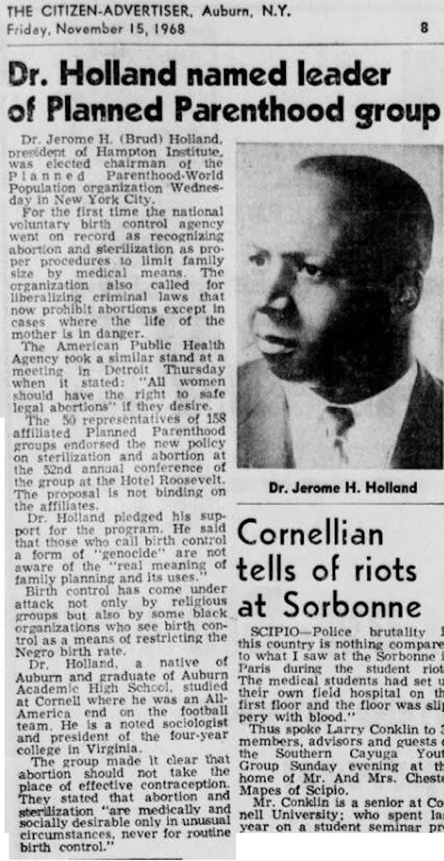 First Black Chairman of Board elected by Planned Parenthood, 1968 population control, planned parenthood