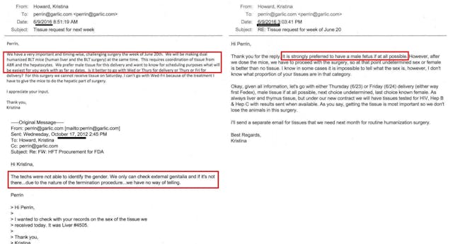 FDA correspondence with ABR aborted Human Fetal Tissue procurement male specified various Image: FDA correspondence with ABR aborted Human Fetal Tissue procurement male specified various