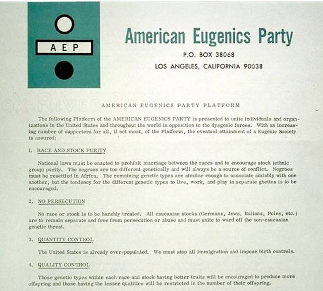 American Eugenics Party platform 1964 (Image credit: DNA Learning Center at Cold Springs Harbor) Image: American Eugenics Party platform 1964