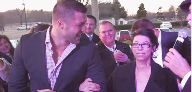 Tim Tebow and friend at his annual Night to Shine prom for children with medical needs. Tebow, abortion, pro-life