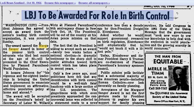 Image: Lyndon B Johnson receives Planned Parenthood's Margaret Sanger Award