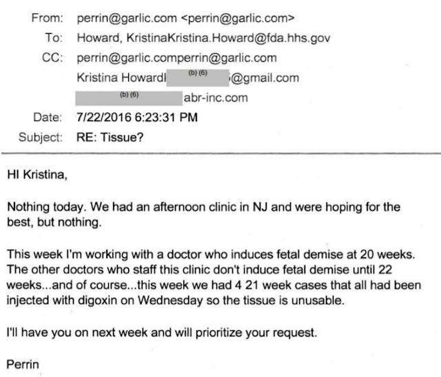(Image: FDA correspondence with ABR Human Fetal Tissue procurement at 21 weeks digoxin