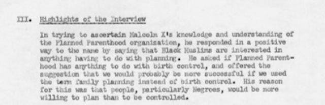 Planned Parenthood memo with Malcolm X Image of memo