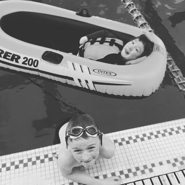 Triathlon brothers Noah and Lucas Aldrich in the pool. Triathlon brothers Noah and Lucas Aldrich in the pool.