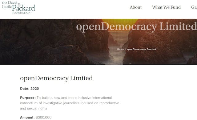 Packard Foundation which invested in abortion pill MFG Danco grants to OpenDemocracy 2020 Image: Packard Foundation which invested in abortion pill MFG Danco grants to OpenDemocracy 2020